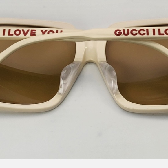 Gucci I LOVE YOU  Ivory Square Sunglasses Brown Light-Mirror Lenses NWT - Picture 5 of 16